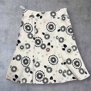 GAP Flounce Hem Retro Flower Print Skirt - SZ 8 Ivory, Black, Gray & Pink